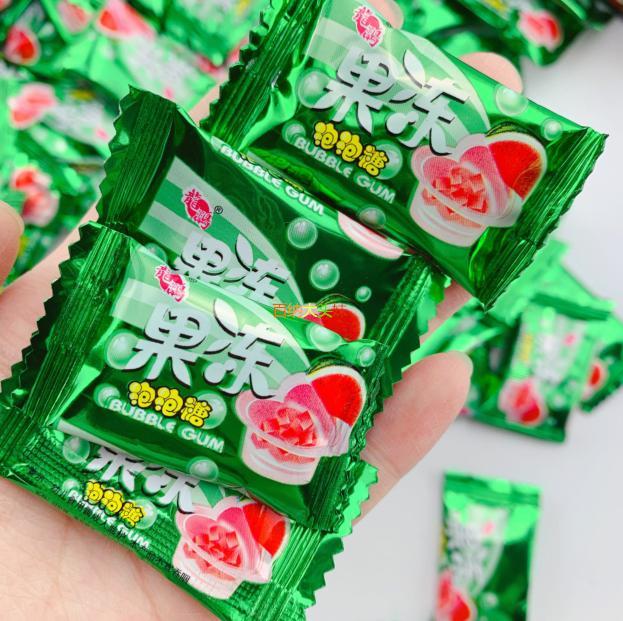 龙鹏果冻泡泡糖西瓜味儿时怀旧小零食吹泡糖西瓜泡口香糖1盒270g 6盒