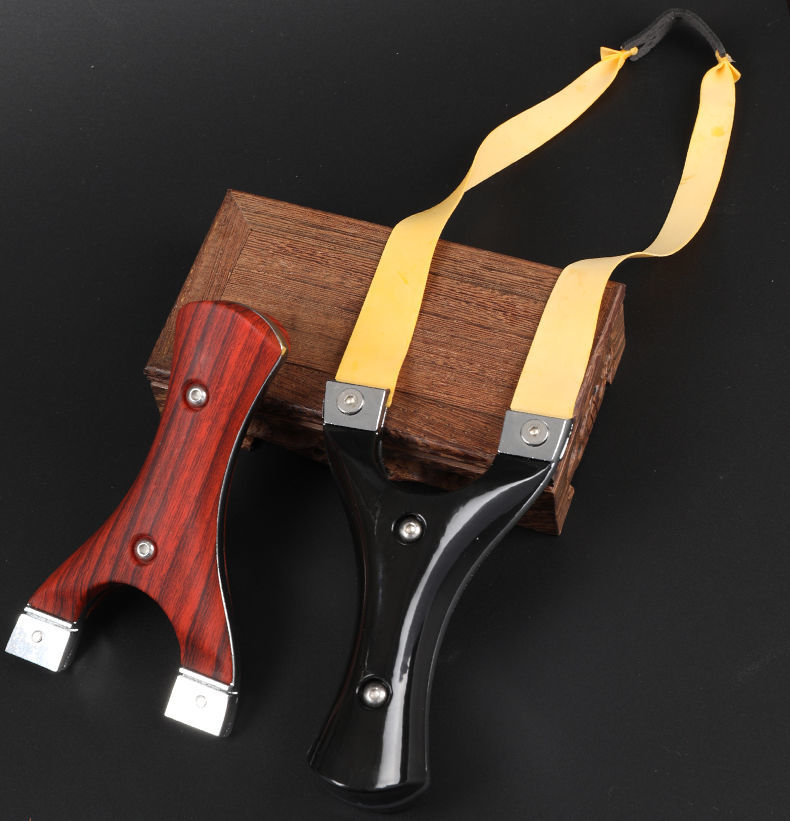 木制弹弓成人弹弓户外高精准度实战竞技免绑快压暴力扁皮筋组单工