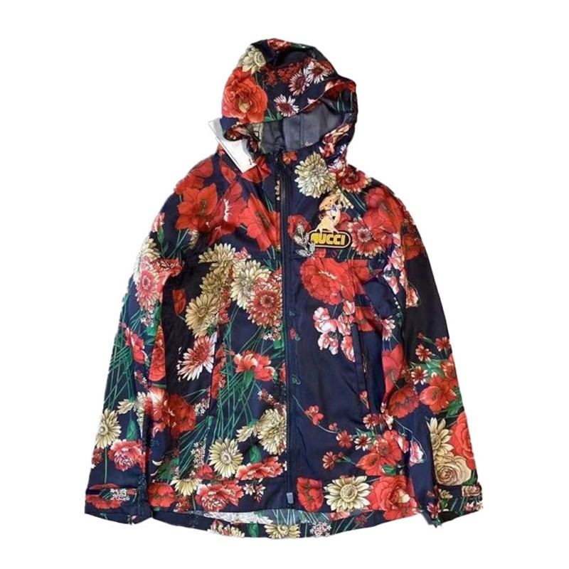 gucci新款花卉带帽外套印花42