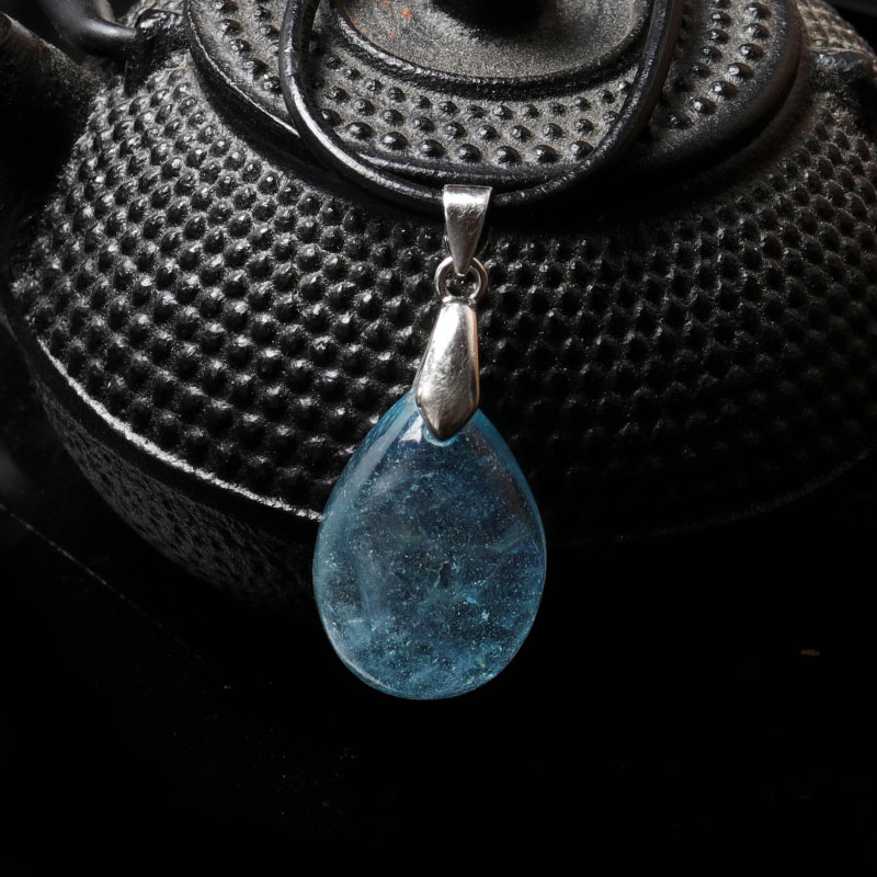 珍韵缘冰种海蓝宝水滴吊坠女小号颈饰海宝蓝水晶锁骨项链项坠ls22冰种