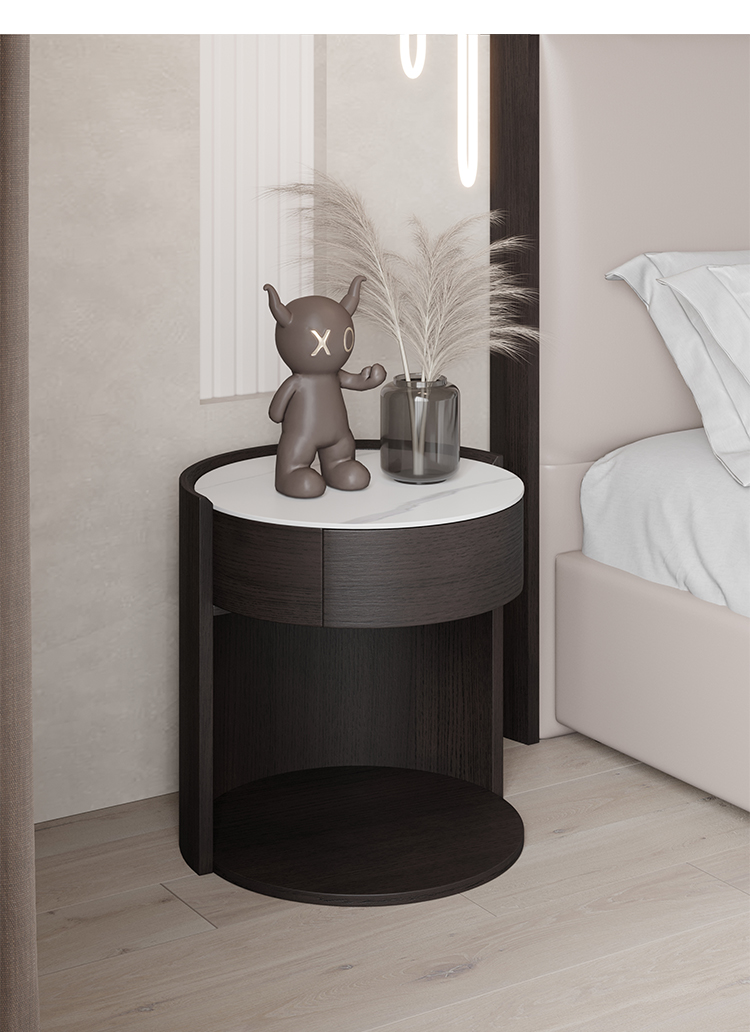 健康转角现代简约岩板床头柜极简烟熏色北欧设计师卧室