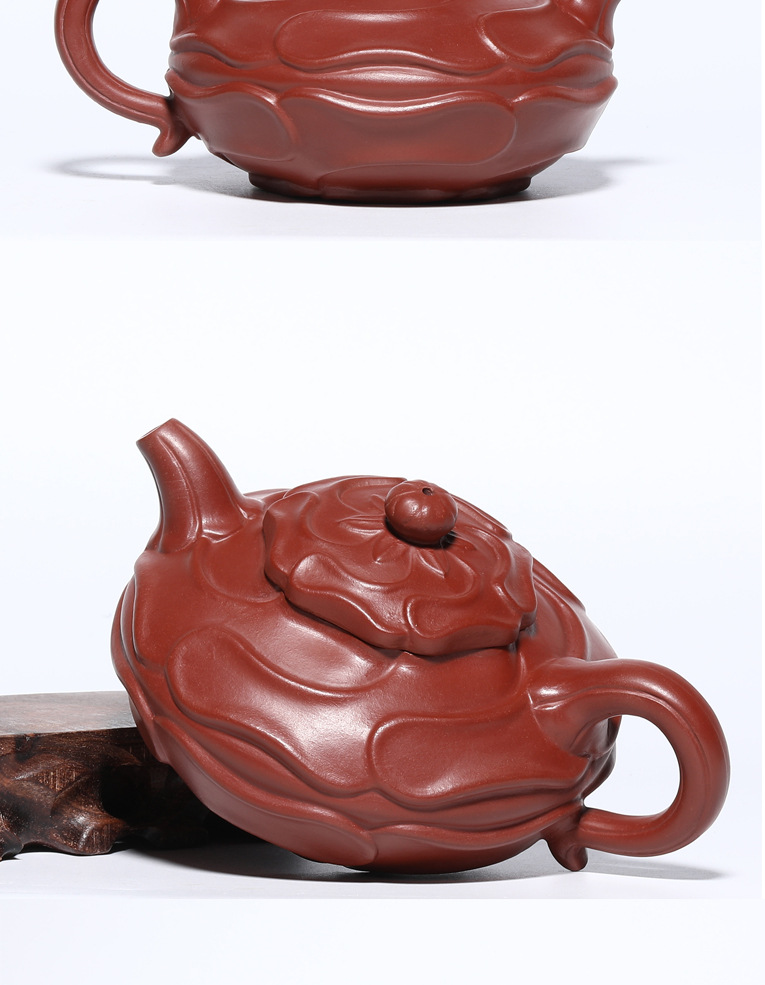 紫砂壶大红袍泥料300cc纯手工风卷葵紫砂壶原矿朱泥大红袍泥料泡茶壶