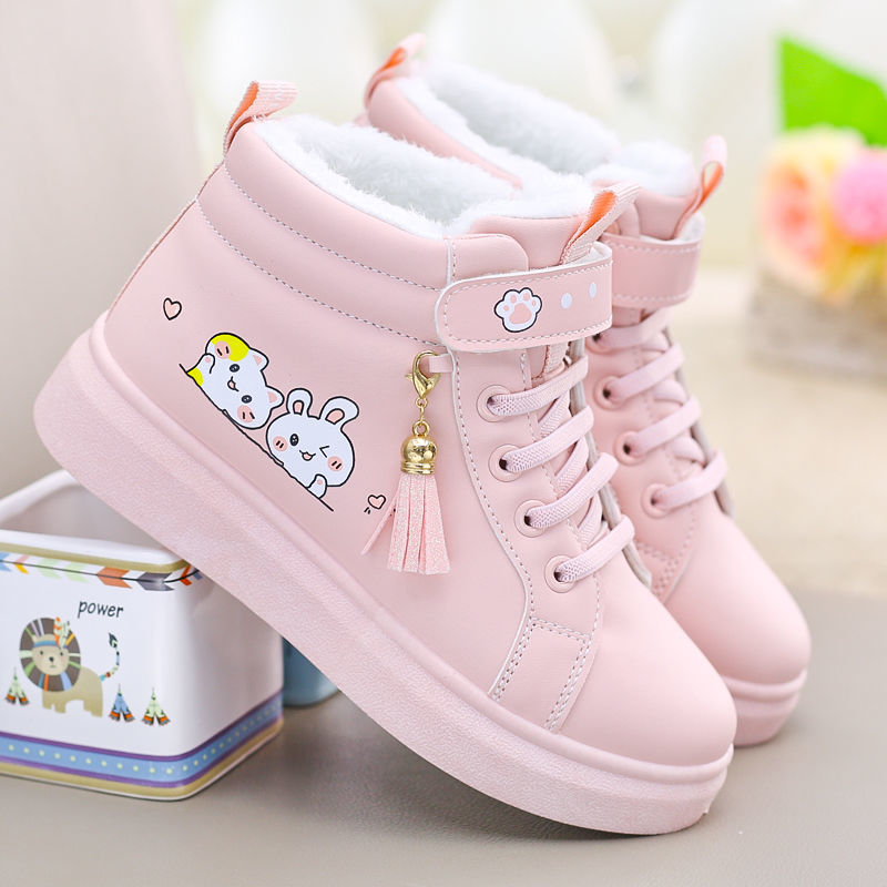 儿童棉鞋女童冬季加绒保暖高帮板鞋中大童运动鞋女孩小学生冬鞋子华y