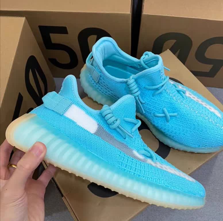 登险纯原真爆过毒冰蓝色椰子鞋350v2莆田真爆三杠冰蓝满天星男女镂空