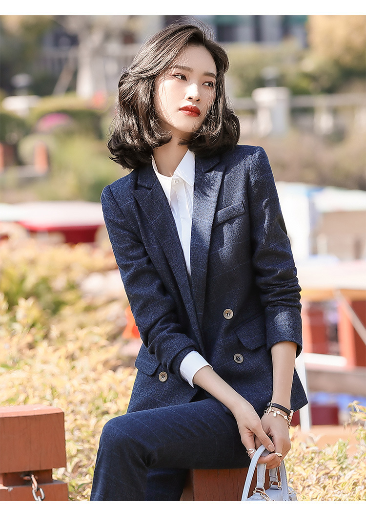 正装女套装大学生西装套装女长袖新款时尚气质韩版英伦风格子职业装