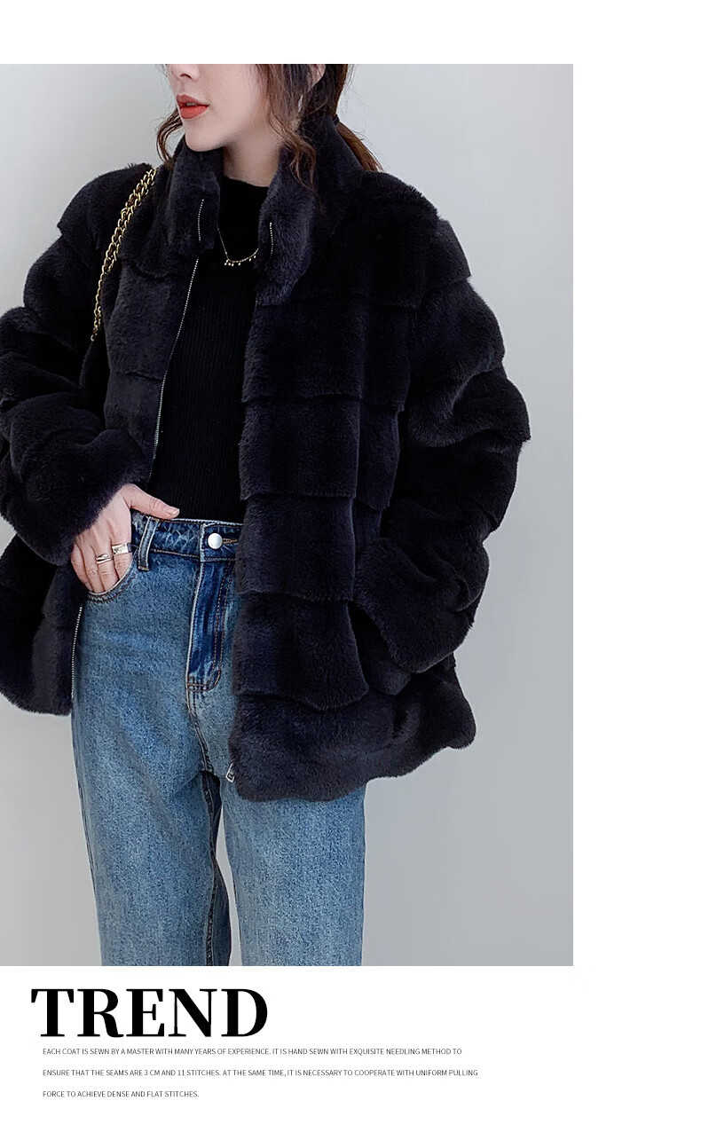 碧琢轻奢高档品牌新款女装丹麦貂皮大衣毛皮草时尚新款修身短款拼接