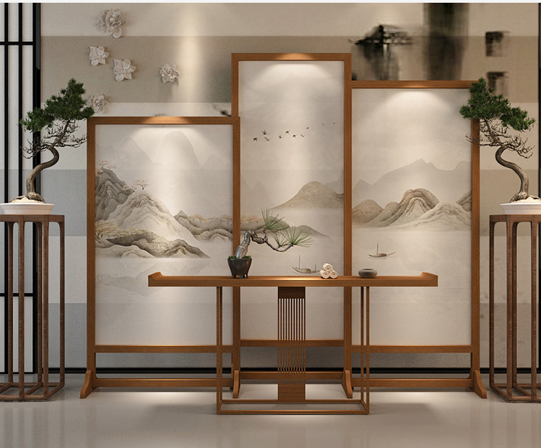 纯屋新中式古典屏风隔断客厅茶室大厅办公室书房背景进门实木玄关座屏