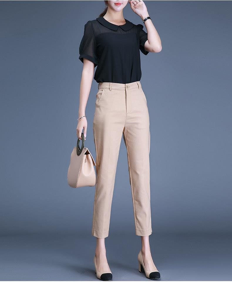 罗蒙romon品牌女装卡其色裤子女九分小个子夏薄款职业西装裤高腰显瘦