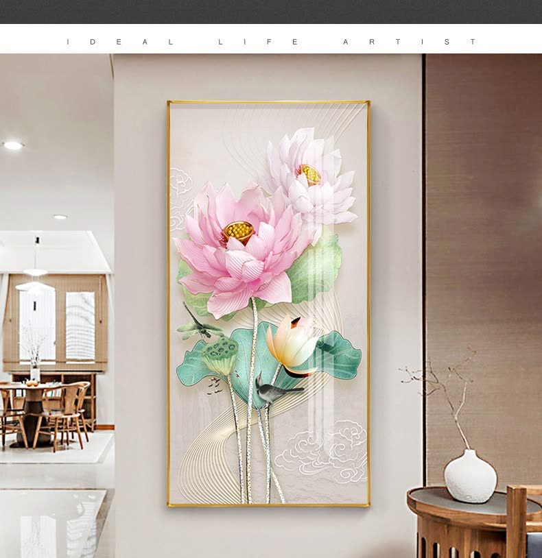 入锐歌晶瓷画玄关装饰画新中式过道走廊背景墙花开富贵现代简约花瓶