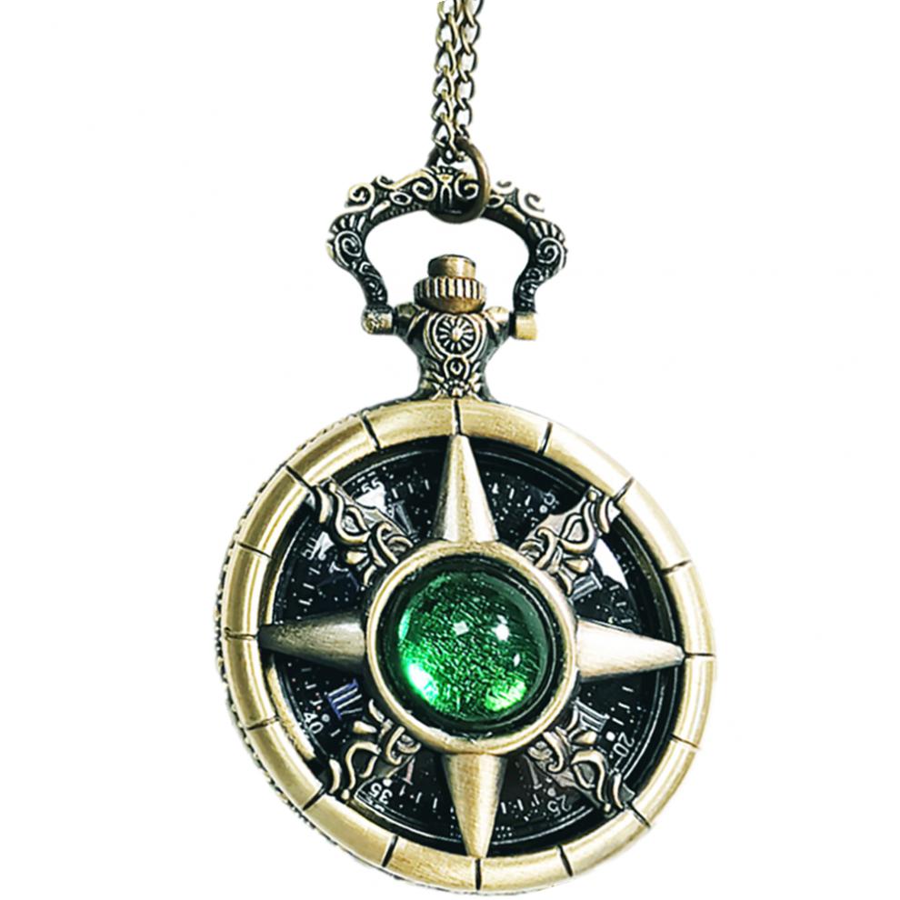 克苏鲁怀表 字面镂空镶钻复古怀表项链翻盖送男友礼物绿宝石 礼品盒