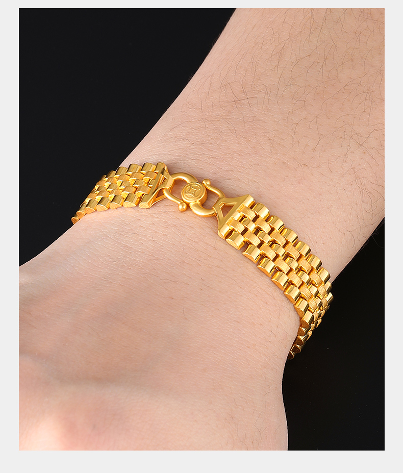 母亲节礼物黄金手链男显大足金9999手表链磨砂光面老板链金情侣款晶大