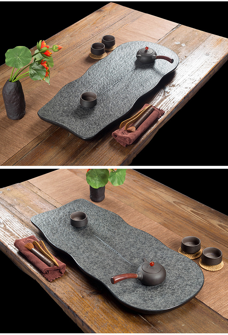 简纤乌金石茶盘家用简约黑金石茶海大号小号排水石头茶台石材茶盘个性