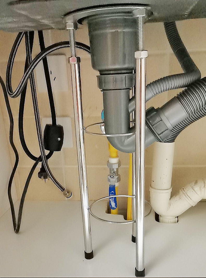 不锈钢水盆支撑杆厨房水槽台下盆支撑架专用托架调节石英石固定架菜盆