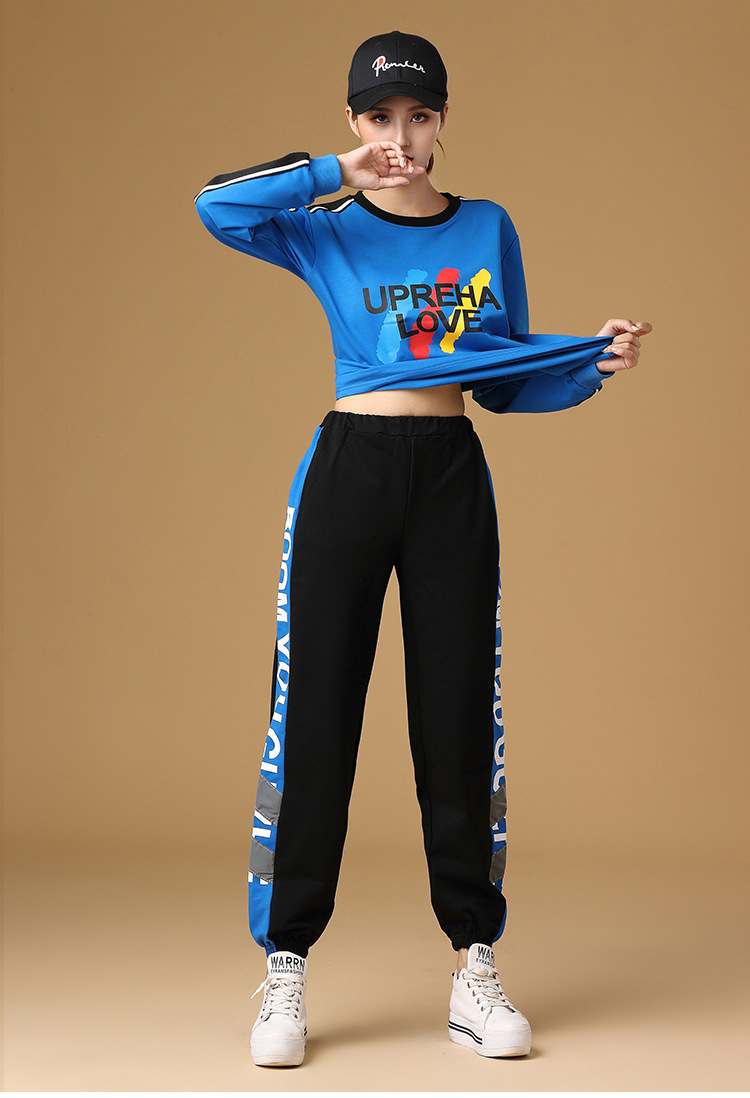 套表演服鬼步舞衣服套装女广场舞服装新款 炫彩蓝鬼步衣 黑蓝反光裤 m