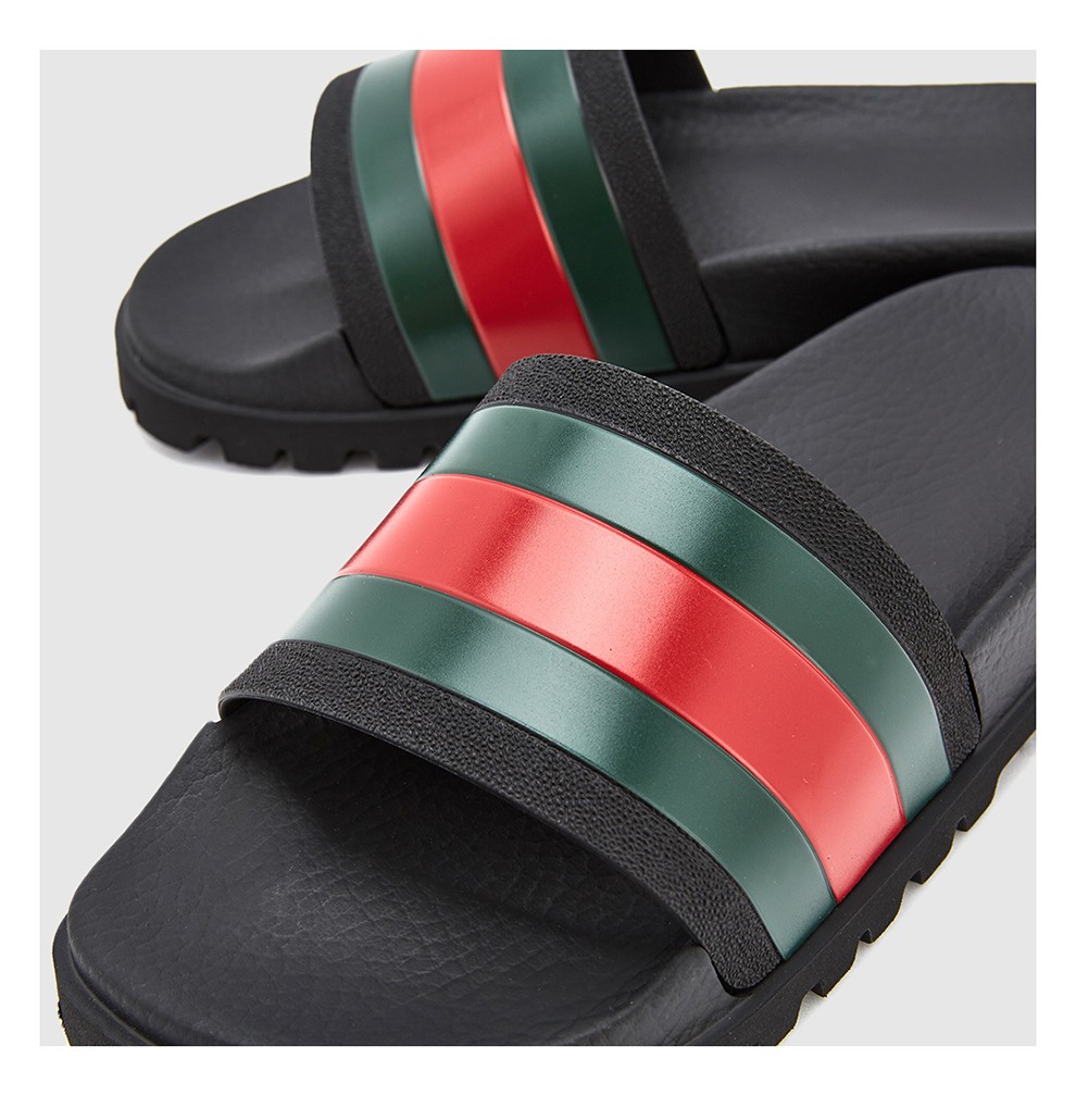 gucci 古驰男鞋 男士橡胶饰条纹织带平底休闲拖鞋家居鞋 429469 gib10