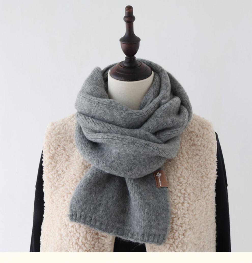 初高中女生小围巾韩版毛线针织羊毛女冬季咖啡色百搭情侣纯色短款围脖