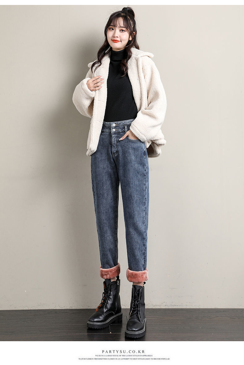 女装新款加绒牛仔裤宽松显瘦女士哈伦裤潮ins秋冬棉裤子女外穿加厚