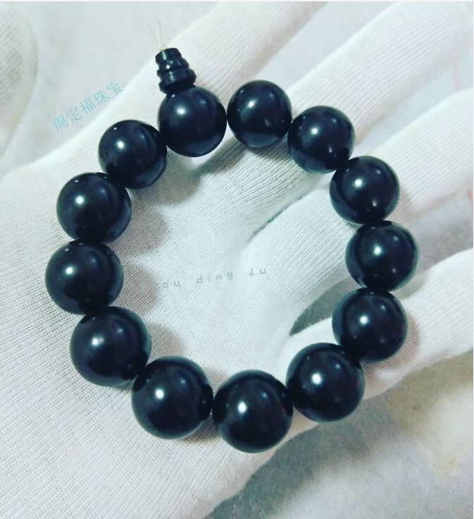 周定福 抚顺煤精手串 手工制作全尺寸 手链 男女式手串 15毫米平串14