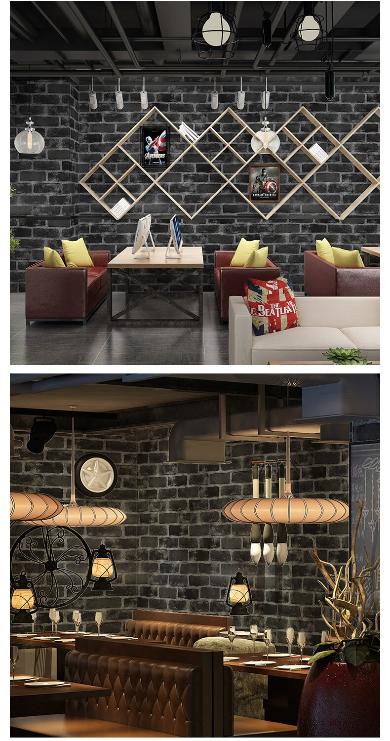 仿真砖纹墙纸自粘卧室饭店餐馆服装店墙面贴纸复古工业风墙纸文化砖墙