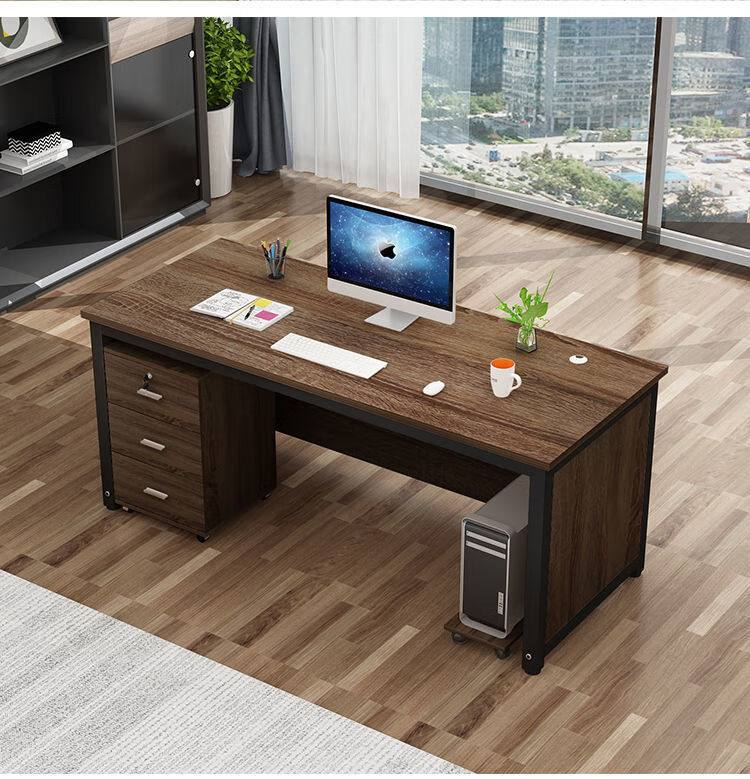 简约现代办公桌家用经济型职员多功能员工桌台式单人 白色 黑架 160*6