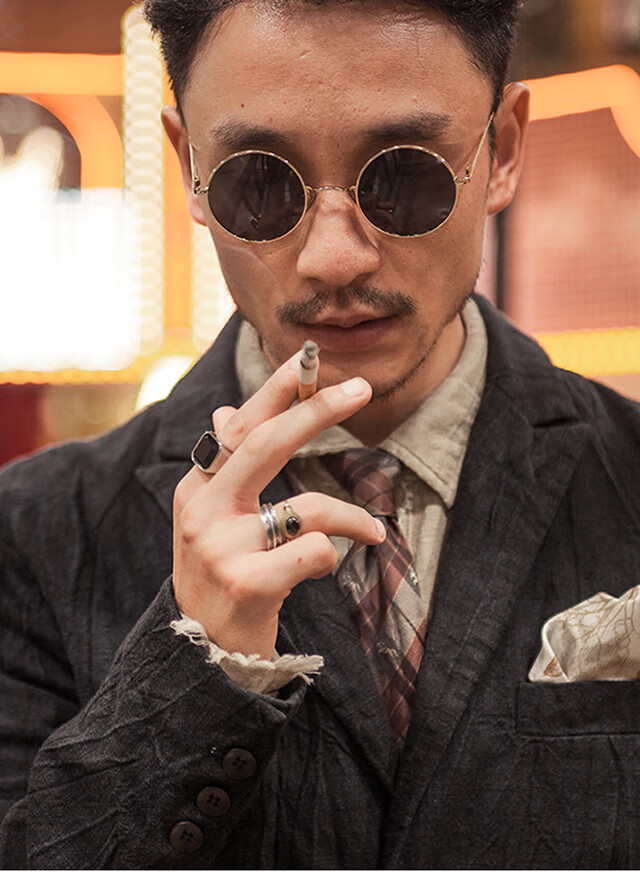 盲人眼镜 五条悟墨镜二胡民国网红复古圆形框太阳眼镜太子盲人老爷