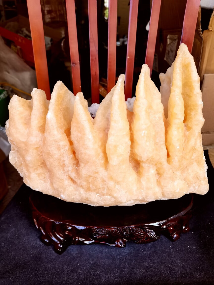 钟乳石摆件 精品2kg天然黄白水晶簇绿大摆件结晶石钟乳石连体白水晶柱