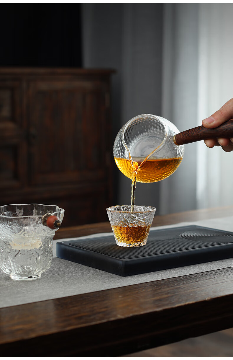 万仟堂茶具公道杯万仟堂公道杯茶漏套装侧把公杯茶滤玻璃分茶器锤纹