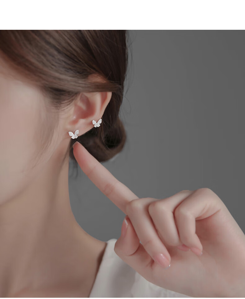 耳骨钉女生银蝴蝶耳夹女无耳洞耳钉耳环2021年新款潮耳骨夹小众耳饰