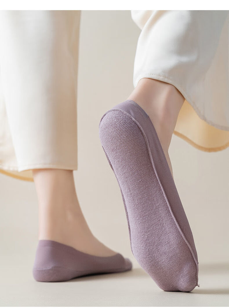 天袜子女短袜全隐形棉底不掉跟潮袜4双装黑色4双拼接款隐形袜3540均码