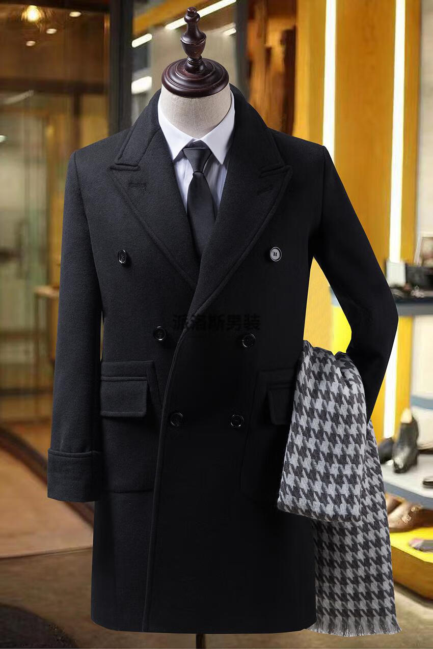 男生风衣中长款冬季保暖修身款thekiller马球大衣双排扣修身羊绒羊毛