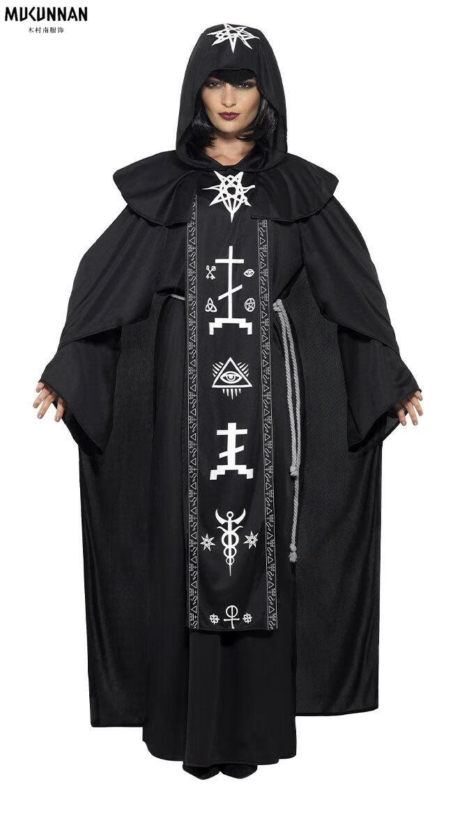 万圣节成人死神演出服服装男女披风斗篷表演衣服cos恐怖巫师黑袍魔法