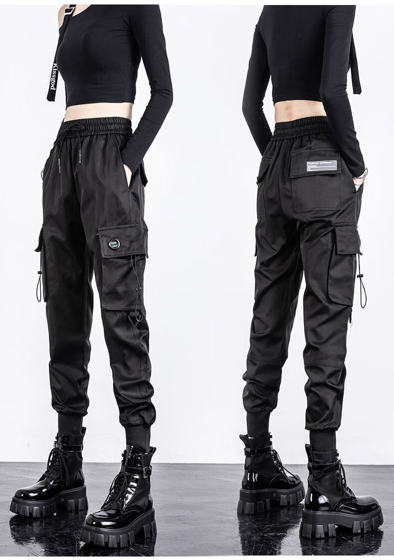 秋冬女工装裤高腰宽松广场舞炫酷休闲裤帅气百搭嘻哈街头裤子黑色m105