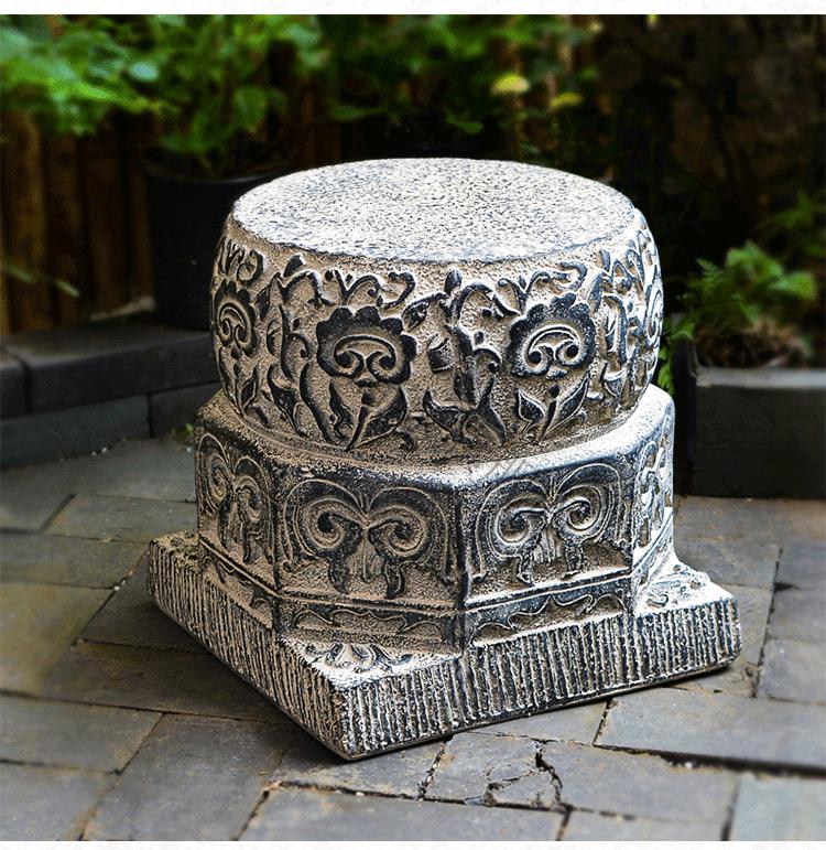 仿石雕中式庭院装饰大门口落地摆件仿古凳底座石鼓门墩石墩子花盆