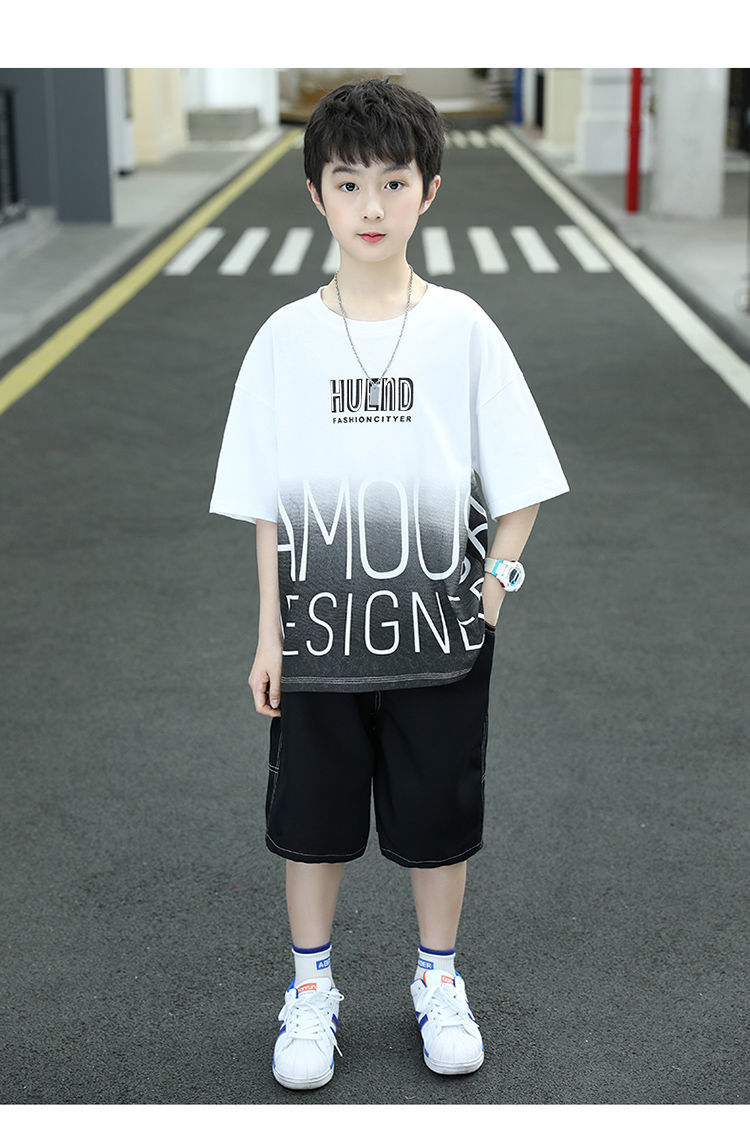 品牌童装时尚男童夏装套装儿童8运动9夏季10短袖11大童男装12岁15夏天