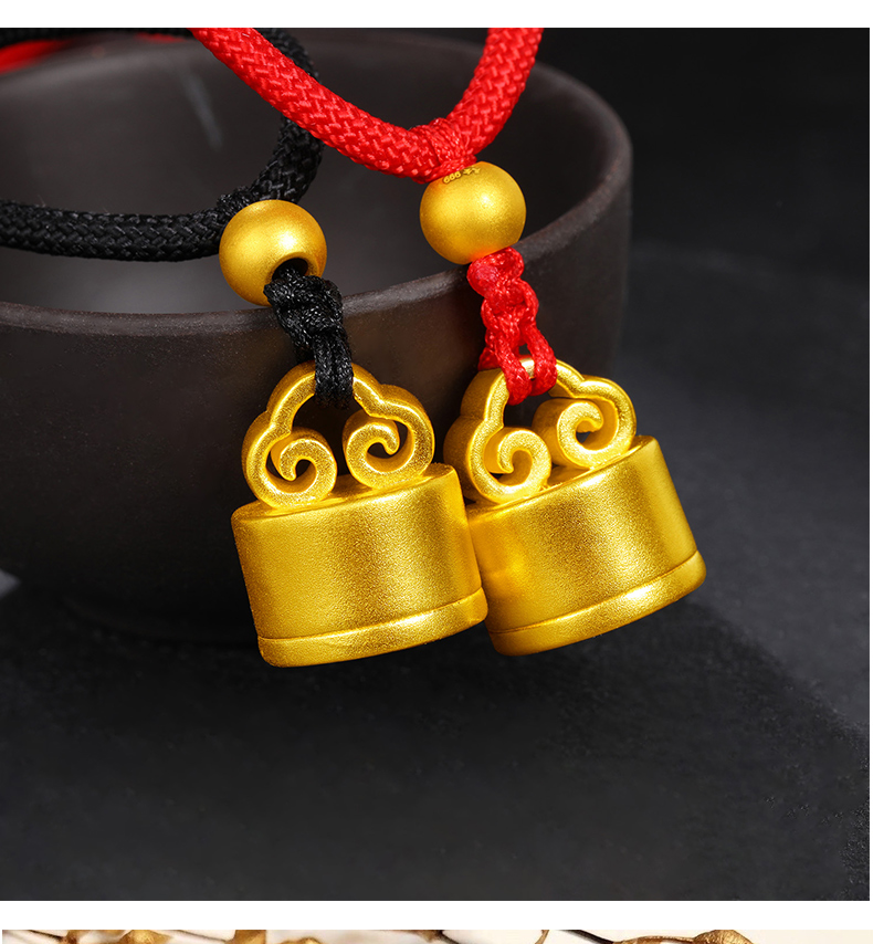 韩大福黄金吊坠男古法传承足金9999如意宝章真金吊坠情侣款按克金印章