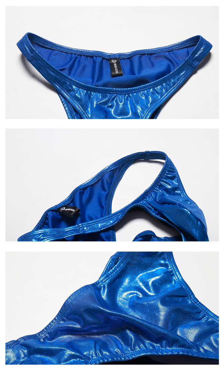 bd健美站健身内裤男健美男内裤运动比赛三角裤弹力速干男士蓝色蛇纹m