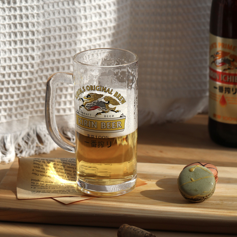 麒麟啤酒杯日本一番榨啤酒杯酒吧个性带把扎啤杯子日料店朝日酒杯