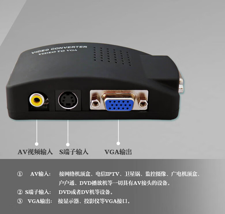 av轉vga顯示器看電視節目支持移動電信聯通網絡機頂盒dvd監控視頻標配