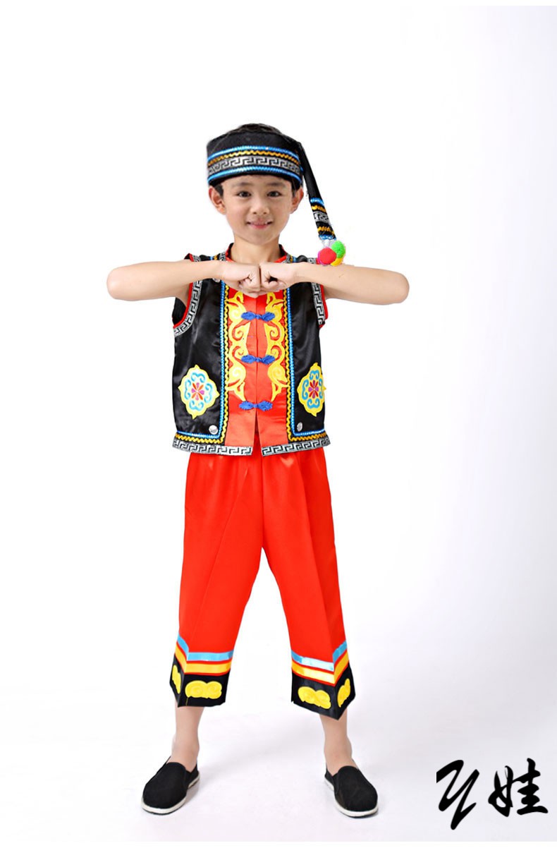 傣族儿童服装男童少数民族舞蹈服云南佤族葫芦丝小男孩表演出服装zzq