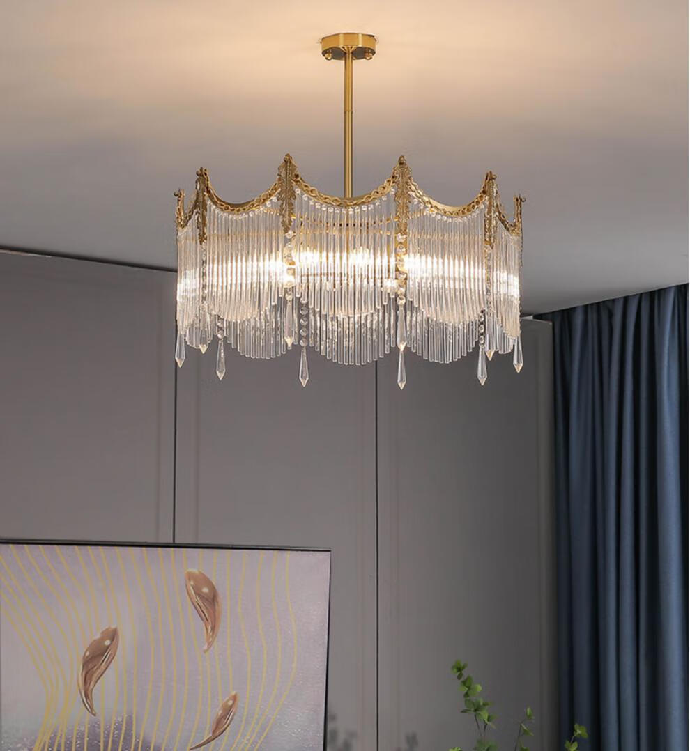意式轻奢复古吊灯 意式宫廷皇冠水晶玻璃条吊灯创意法式美式轻奢复古