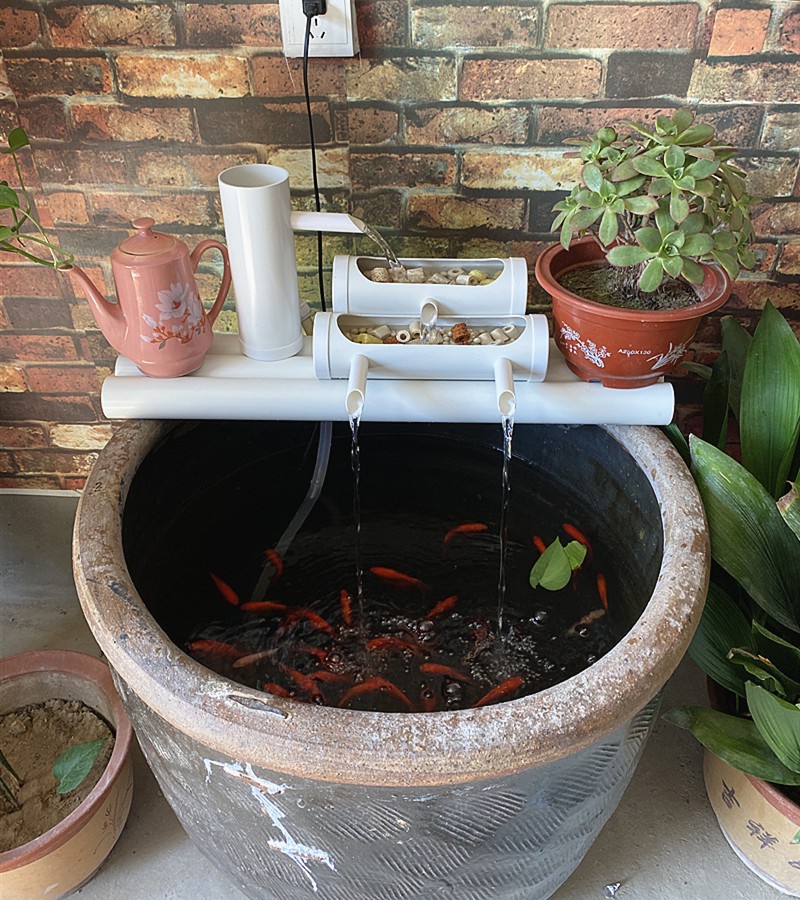 真果沁圆形鱼缸过滤器上置石槽瓷盆养鱼水循环陶瓷圆缸金鱼增氧流水
