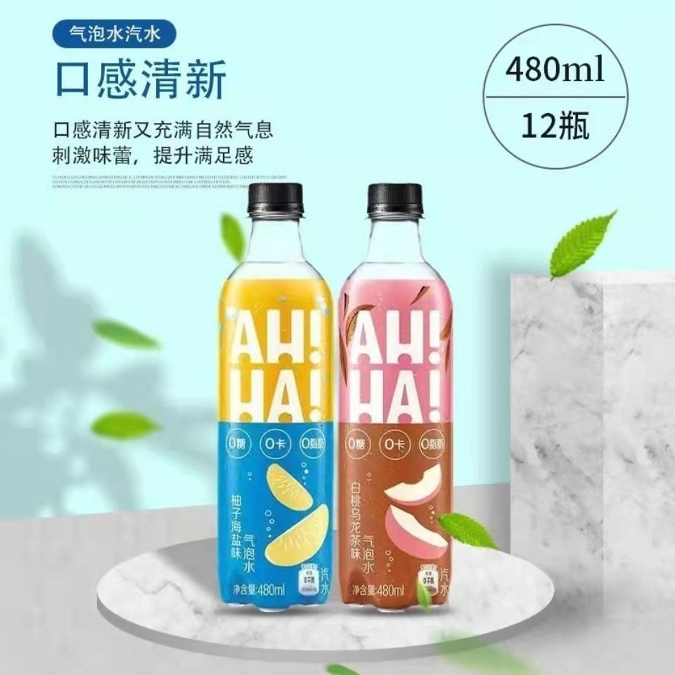 可樂小宇宙ahha氣泡水桃味汽水碳酸飲料 白桃烏龍茶480ml*12瓶【圖片