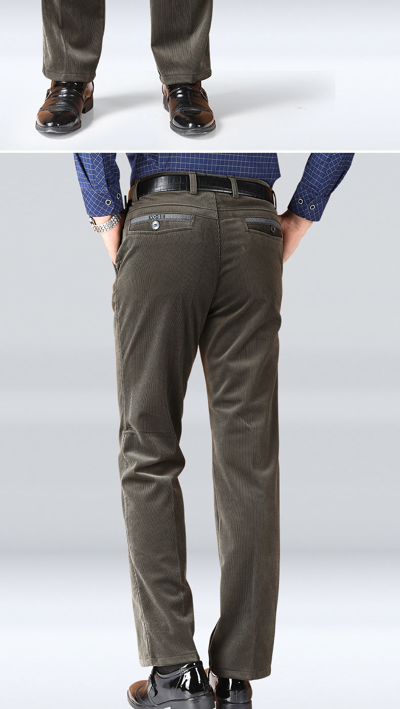 雅鹿轻奢高端严选男装秋冬灯芯绒男裤中年爸爸装裤子条绒裤厚款中老年