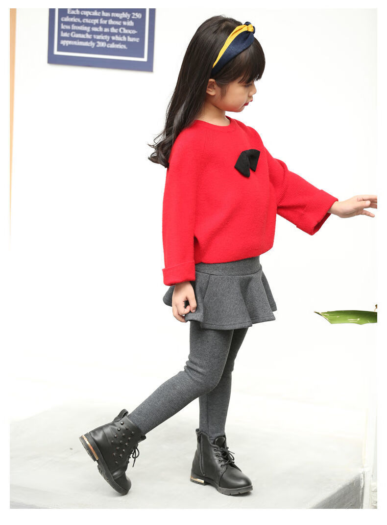 加绒加厚女童打底裤秋冬季小女孩裙裤假两件外穿保暖裤子基础款加绒