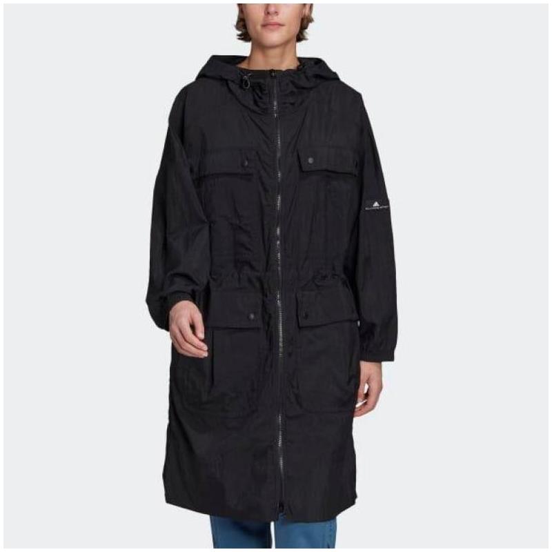 adidas阿迪达斯女运动风衣纯色长版连帽舒适百搭697d4871bjblackm