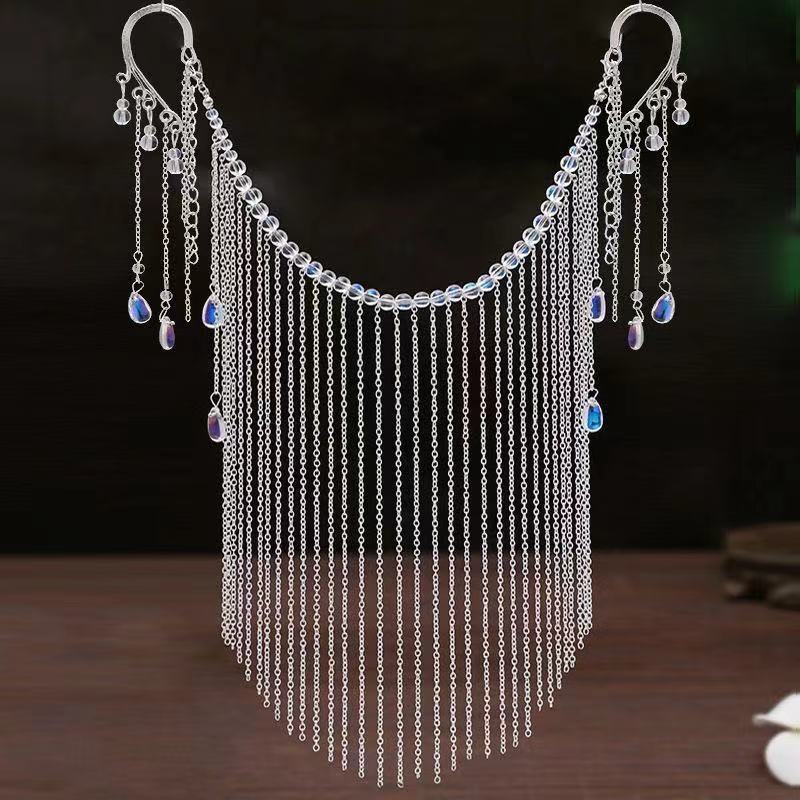 聂庄面纱古风流苏挂耳汉服古装头饰遮面超仙气配饰品金色面帘