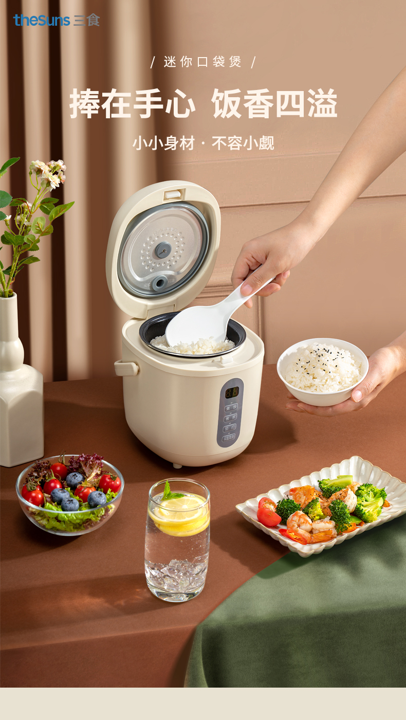 三食黄小厨电饭煲小型电饭煲微型多功能家用单人迷你可蒸煮粥饭锅12人