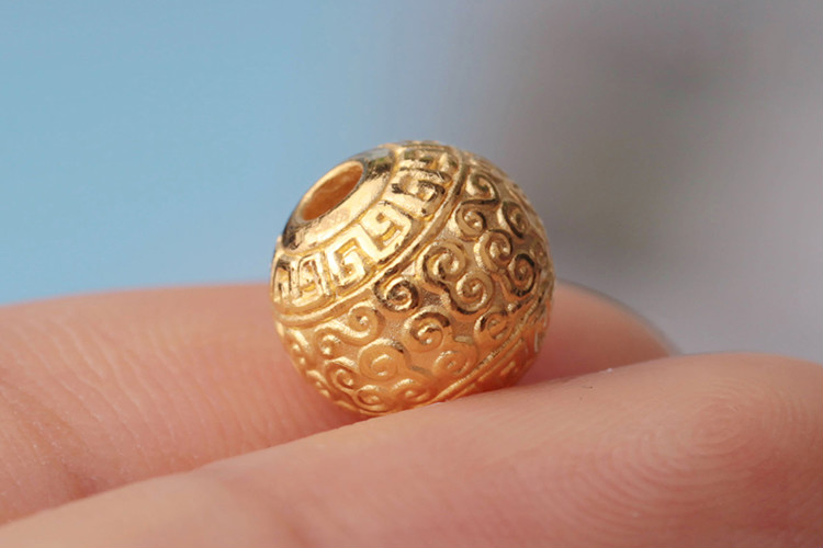 钰帛工坊黄金3d硬金圆珠复古云纹回纹8mm10mm祥云珠子金珠子圣诞节