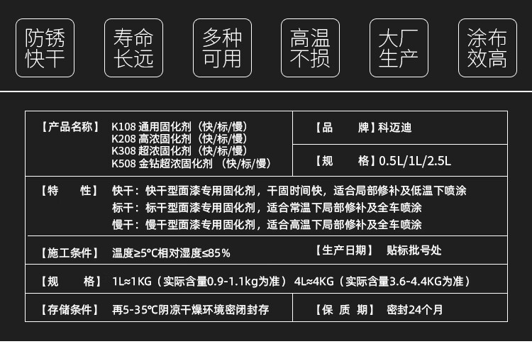 固化剂油漆科迈迪汽车油漆固化剂快干剂辅料超浓高浓高硬度清漆固化剂