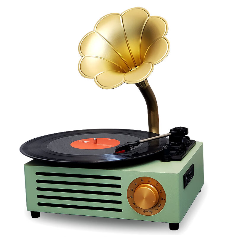 复古礼物便携老式摆件lp唱机网红款留声机琦莎抹茶绿蓝牙唱片代写贺卡